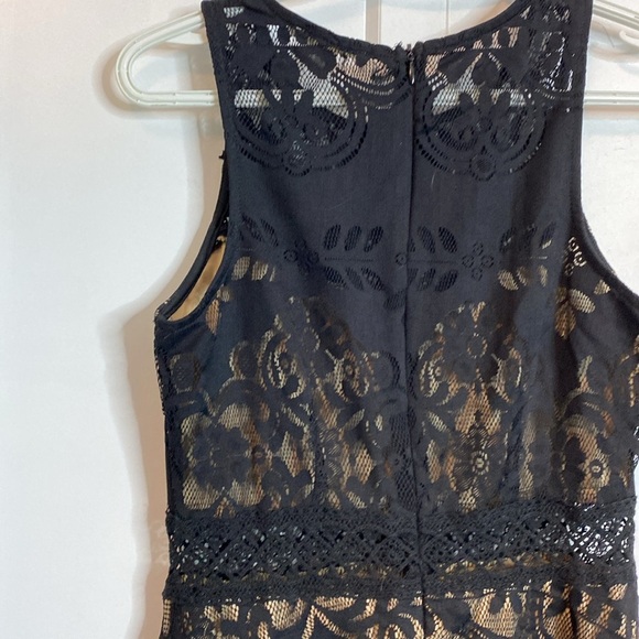 Rebellion Black Lace Tan Under Fit & Flare Mini Dress Halter Sleeveless Cocktail - Picture 5 of 5